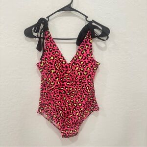 Posh Peanut Leopard Print Swimsuit Womens Medium Black Ties One Piece Vacation